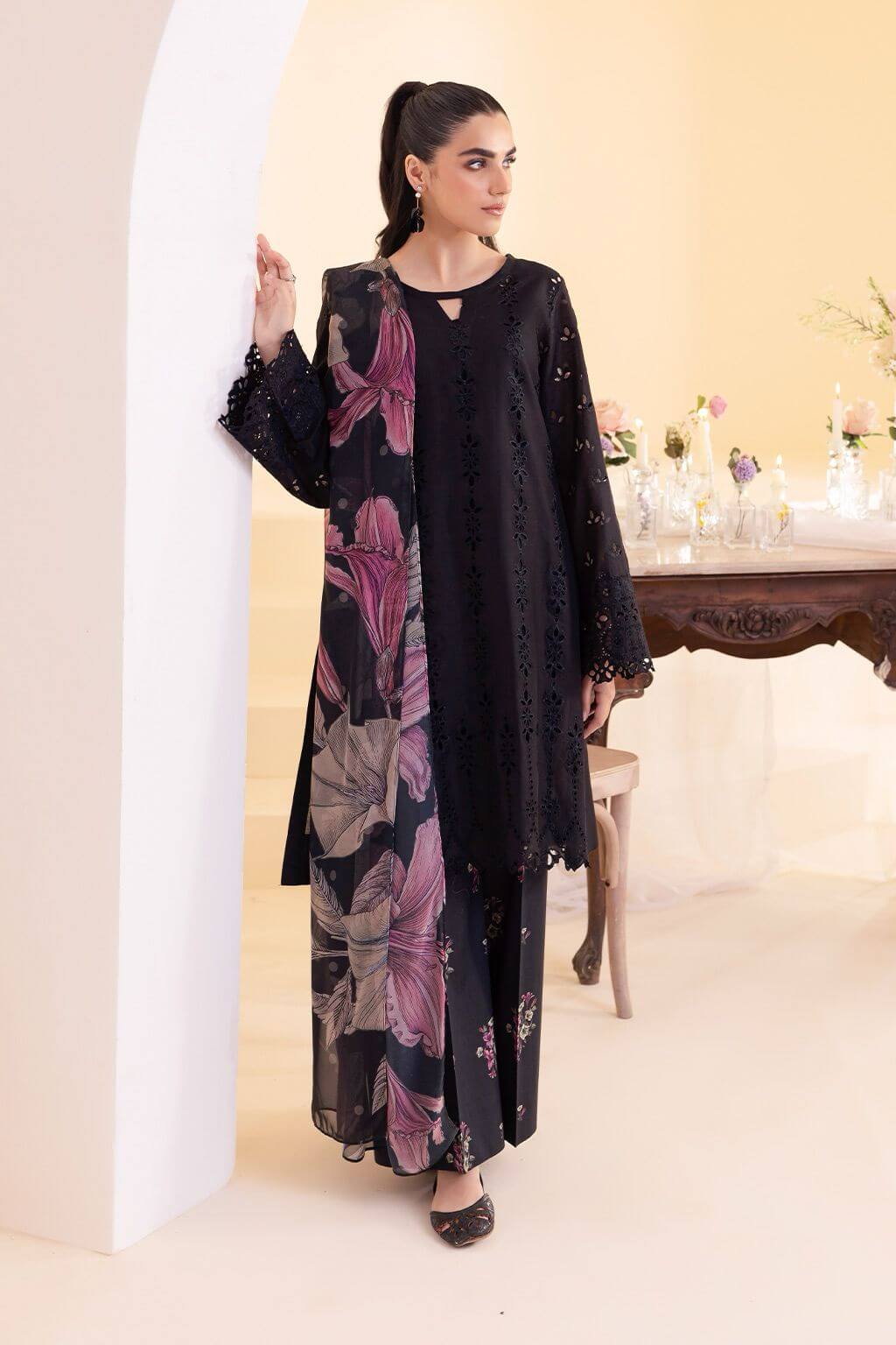 Iznik Black Chikankari Lawn Replica