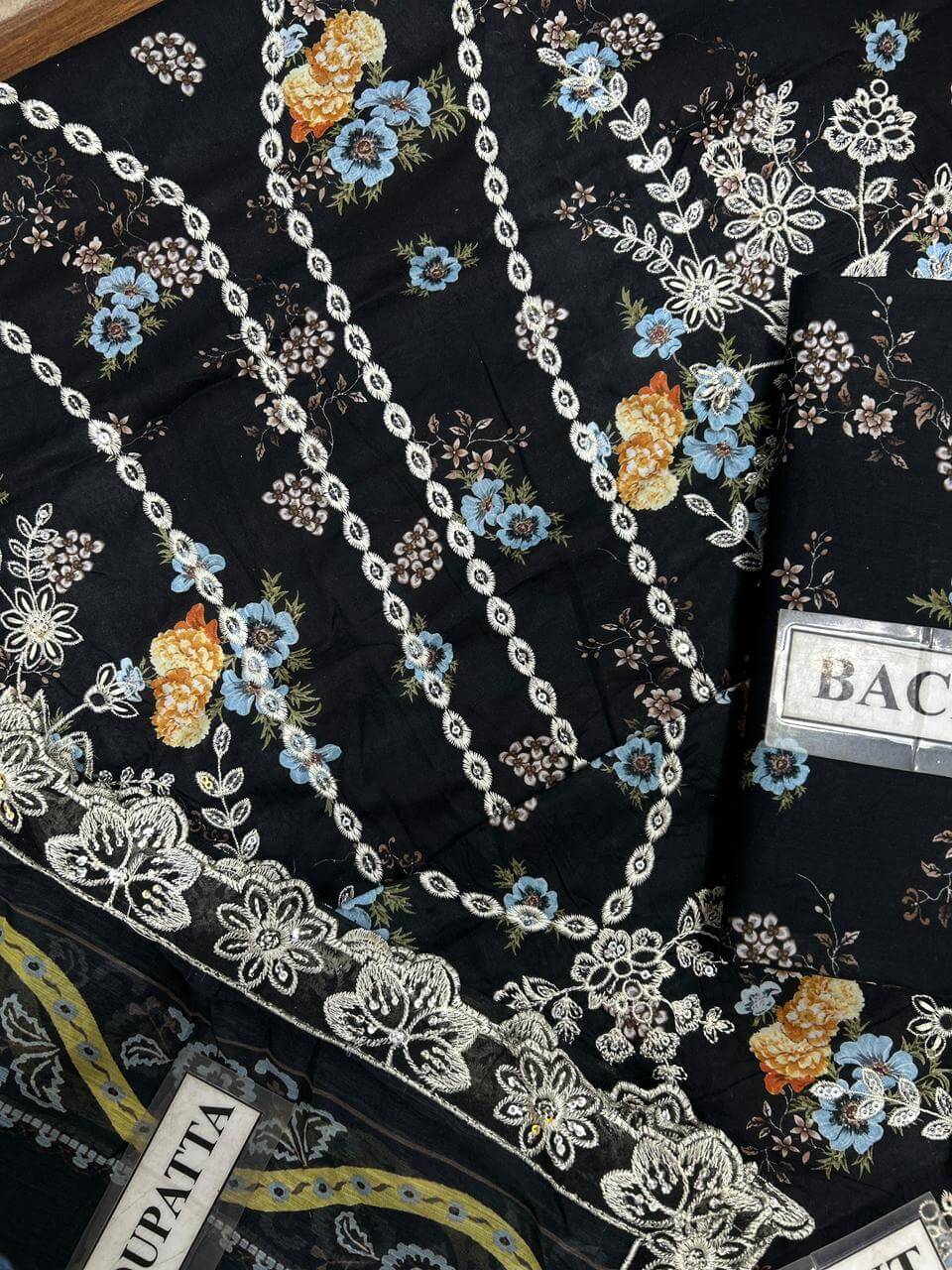 Afrozeh Black Floral Lawn Replica - Image 3