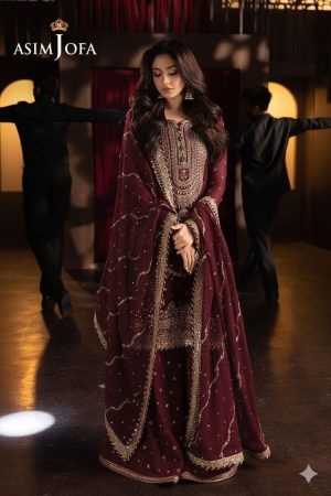 Asim jofa Chiffon Maroon Formal Wear Replica
