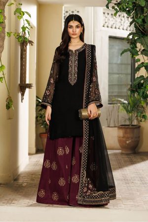 Iznik Black Chiffon Party Wear Replica
