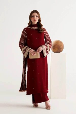 Designer Maroon Chiffon Party Wear Replica