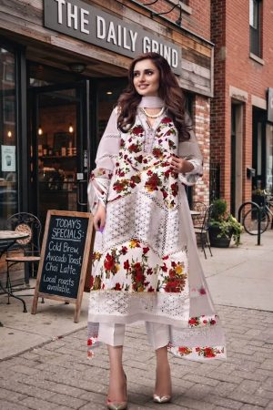 Farida Hassan White Floral Lawn Replica
