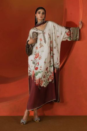 Maria b Off White Silk Kaftan Replica